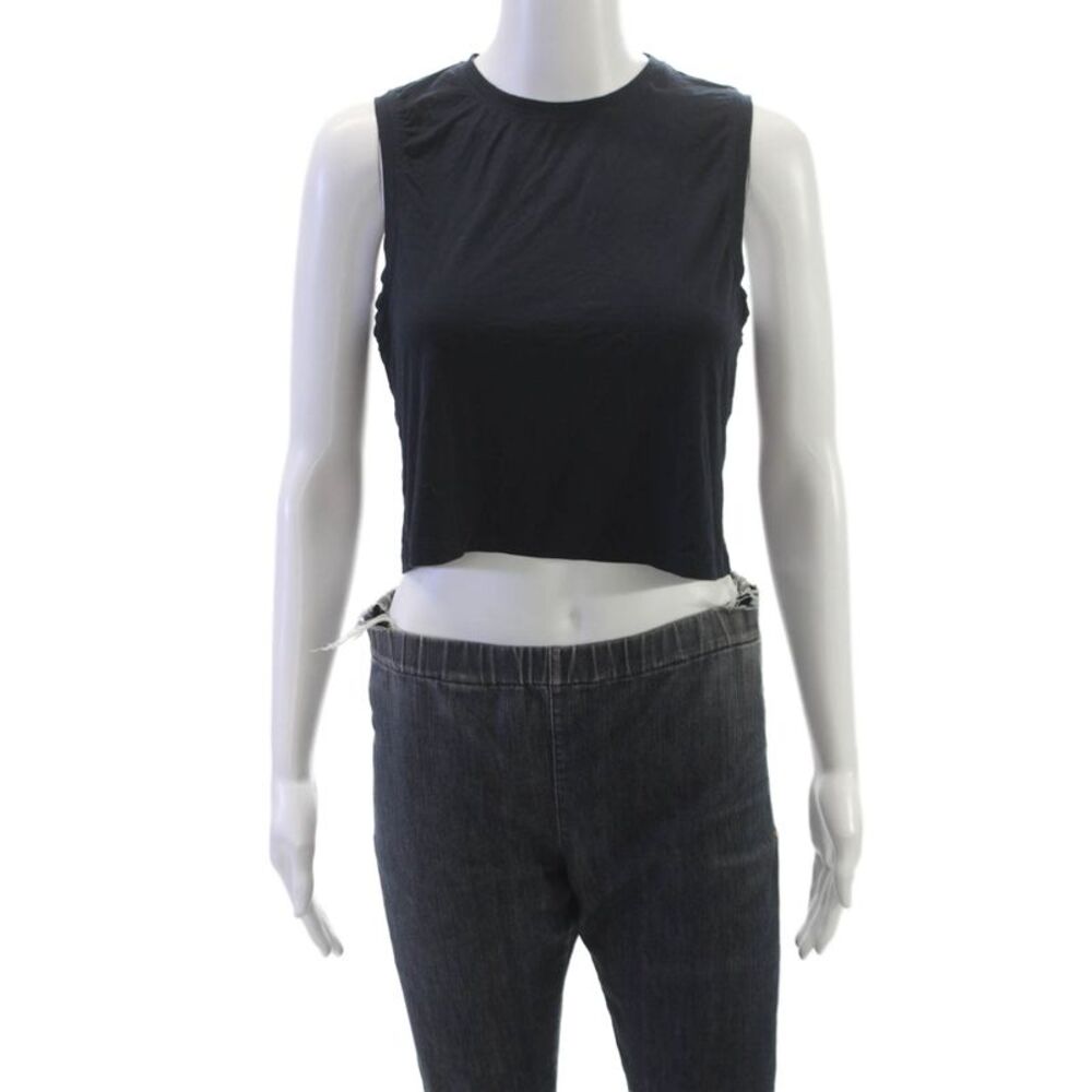 Splits 59 Women Cropped Tank Black Sleeveless Crew Neck 95% Viscose Size XS